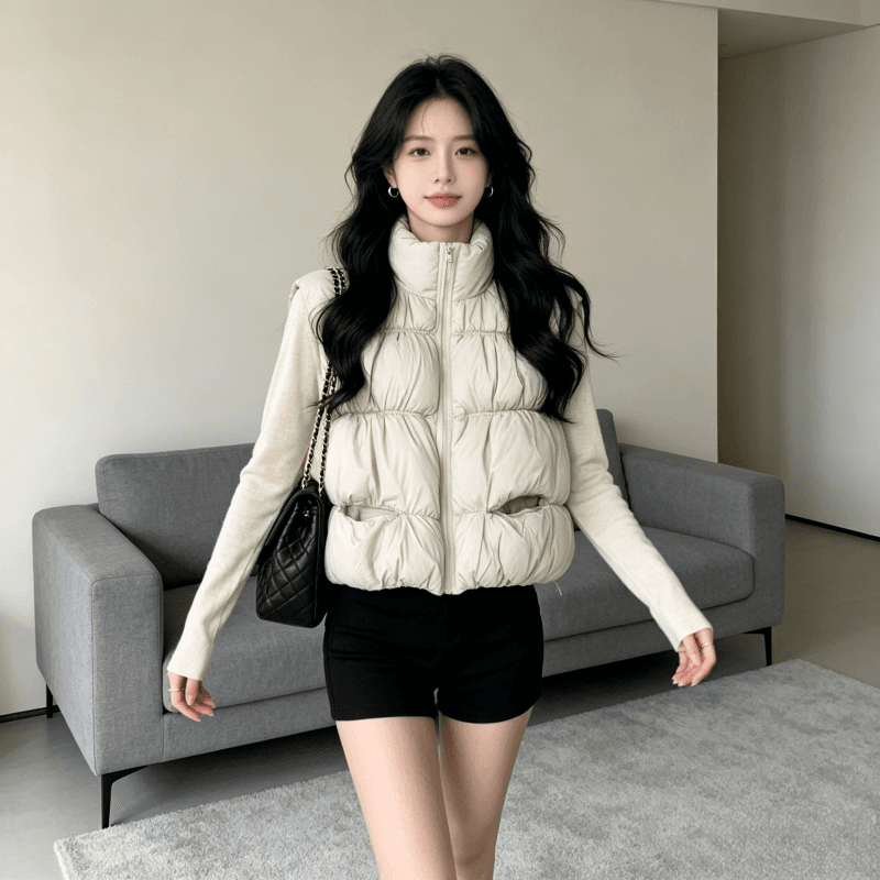 2026 새로운 umoumo 우 버섯 부드러운 다용도 트위스트 꽃 모직물 패치워크 후드 모피 칼라 허리 수축 아래 면화 의류 이미지 5