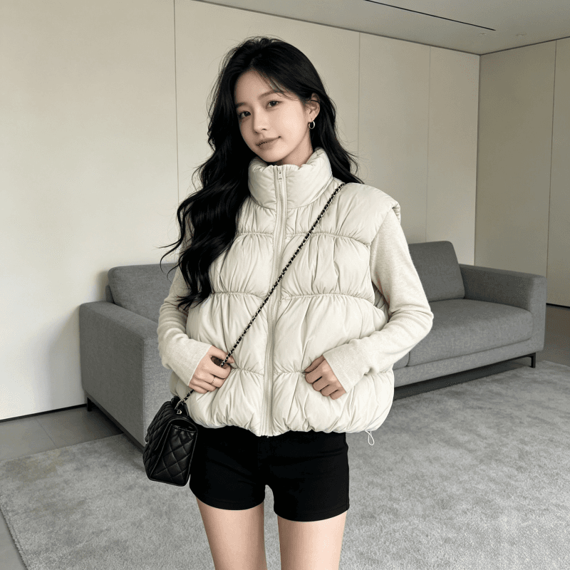 2026 새로운 umoumo 우 버섯 부드러운 다용도 트위스트 꽃 모직물 패치워크 후드 모피 칼라 허리 수축 아래 면화 의류 상세 이미지 5