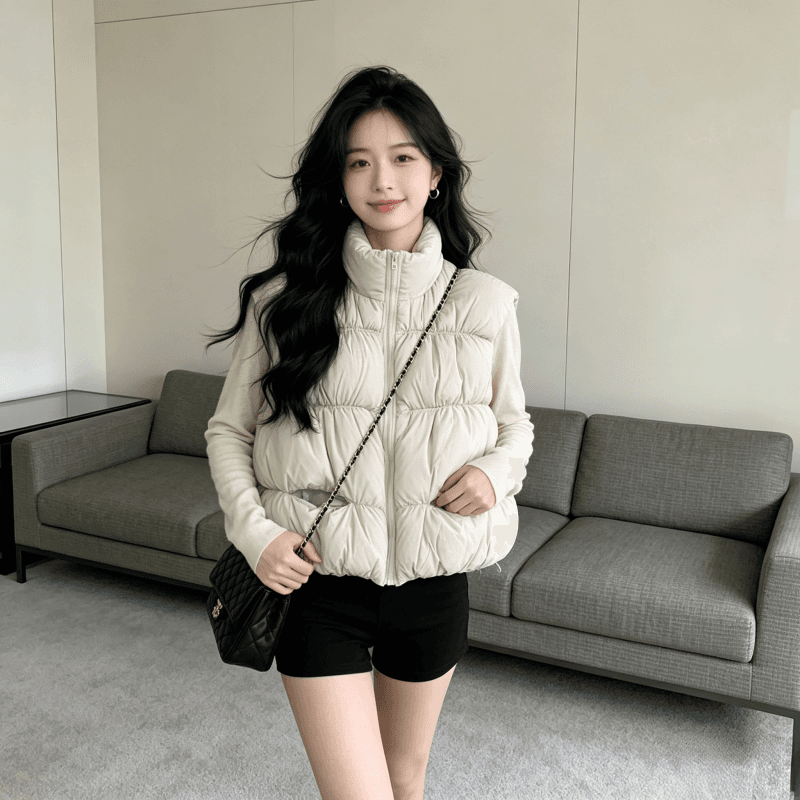 2026 새로운 umoumo 우 버섯 부드러운 다용도 트위스트 꽃 모직물 패치워크 후드 모피 칼라 허리 수축 아래 면화 의류 상세 이미지 6