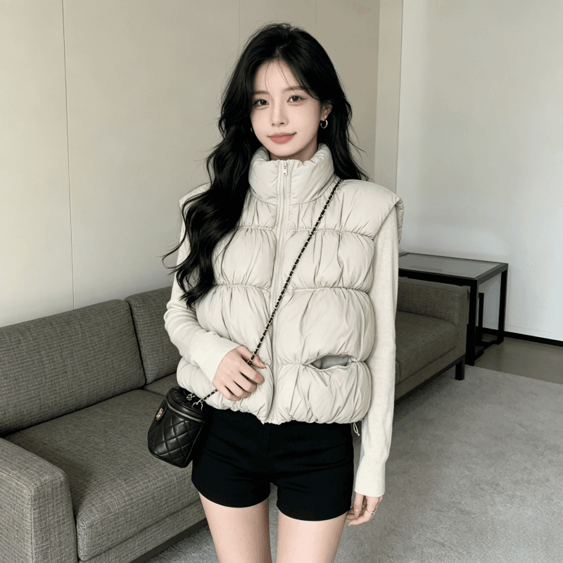 2026 새로운 umoumo 우 버섯 부드러운 다용도 트위스트 꽃 모직물 패치워크 후드 모피 칼라 허리 수축 아래 면화 의류 상세 이미지 7