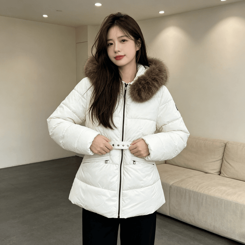 큰 모피 칼라 품격 폴로 칼라 허리 수축 슬림해 보이는 작은 키 연령 감소 면 의류 여성 코트 두꺼운 보온 루즈핏 빅 사이즈 트렌디 이미지 5
