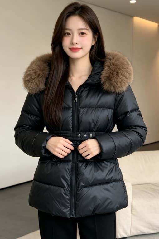 큰 모피 칼라 품격 폴로 칼라 허리 수축 슬림해 보이는 작은 키 연령 감소 면 의류 여성 코트 두꺼운 보온 루즈핏 빅 사이즈 트렌디 이미지 6
