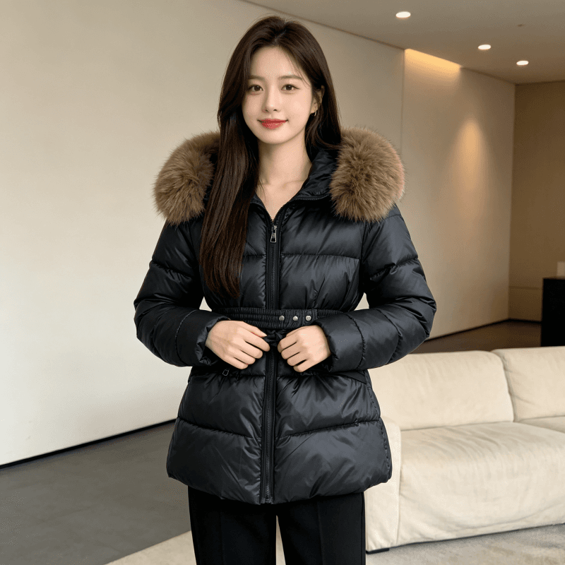 큰 모피 칼라 품격 폴로 칼라 허리 수축 슬림해 보이는 작은 키 연령 감소 면 의류 여성 코트 두꺼운 보온 루즈핏 빅 사이즈 트렌디 상세 이미지 3