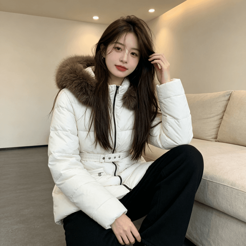 큰 모피 칼라 품격 폴로 칼라 허리 수축 슬림해 보이는 작은 키 연령 감소 면 의류 여성 코트 두꺼운 보온 루즈핏 빅 사이즈 트렌디 상세 이미지 13