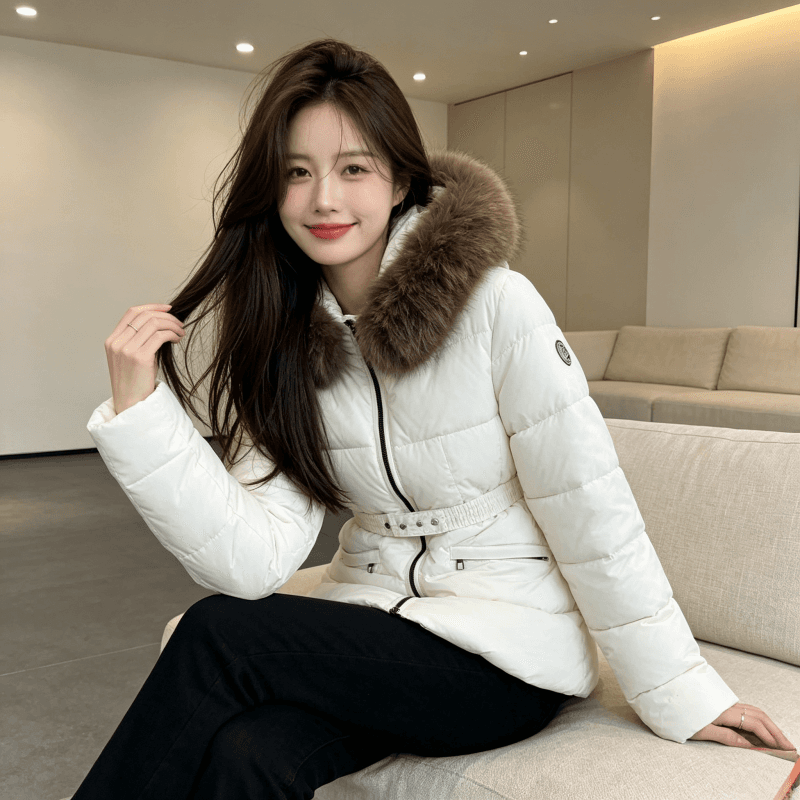 큰 모피 칼라 품격 폴로 칼라 허리 수축 슬림해 보이는 작은 키 연령 감소 면 의류 여성 코트 두꺼운 보온 루즈핏 빅 사이즈 트렌디 상세 이미지 14