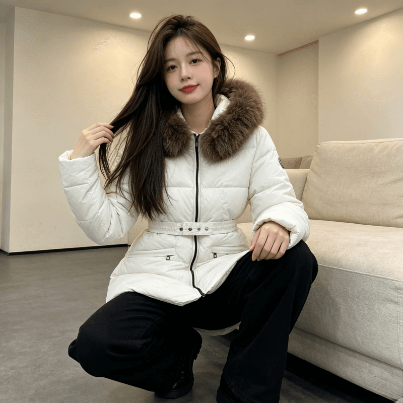 큰 모피 칼라 품격 폴로 칼라 허리 수축 슬림해 보이는 작은 키 연령 감소 면 의류 여성 코트 두꺼운 보온 루즈핏 빅 사이즈 트렌디 상세 이미지 15