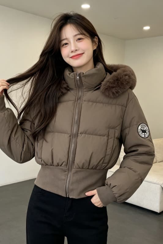 큰 모피 칼라 후드 두꺼운 보온 방한 루즈핏 빅 사이즈 작은 키 면 의류 여성 코트 디자인 센스 빛 럭셔리 목화 진딧물 이미지 6