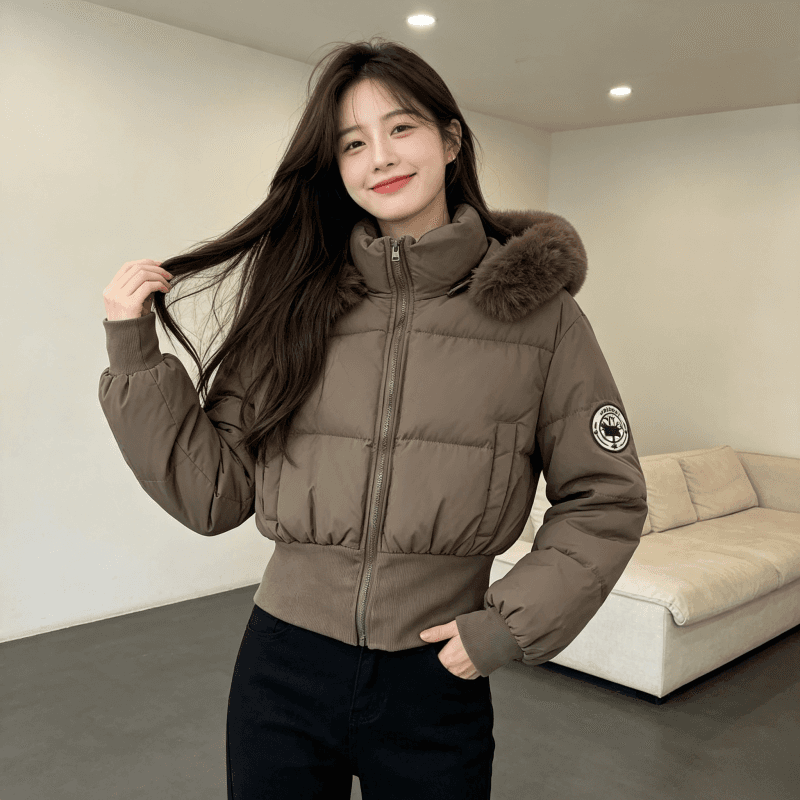 큰 모피 칼라 후드 두꺼운 보온 방한 루즈핏 빅 사이즈 작은 키 면 의류 여성 코트 디자인 센스 빛 럭셔리 목화 진딧물 상세 이미지 6