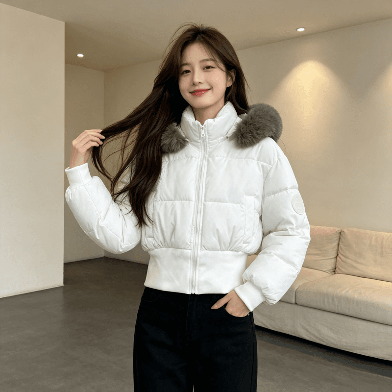 큰 모피 칼라 후드 두꺼운 보온 방한 루즈핏 빅 사이즈 작은 키 면 의류 여성 코트 디자인 센스 빛 럭셔리 목화 진딧물 상세 이미지 16