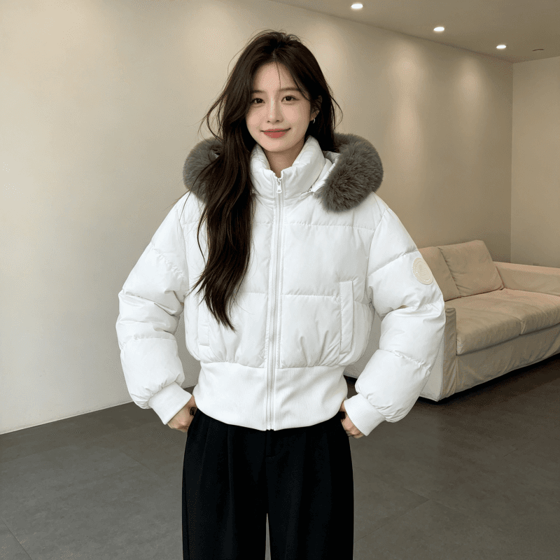큰 모피 칼라 후드 두꺼운 보온 방한 루즈핏 빅 사이즈 작은 키 면 의류 여성 코트 디자인 센스 빛 럭셔리 목화 진딧물 상세 이미지 17