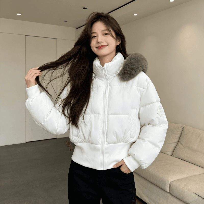 큰 모피 칼라 후드 두꺼운 보온 방한 루즈핏 빅 사이즈 작은 키 면 의류 여성 코트 디자인 센스 빛 럭셔리 목화 진딧물 상세 이미지 19