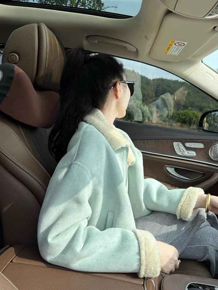 스웨이드 원단 피모 하나 양털 짧은 여성 코트 작은 키 고급 센스 플리스 폴로 칼라 두꺼운 보온 맨위 상세 이미지 8