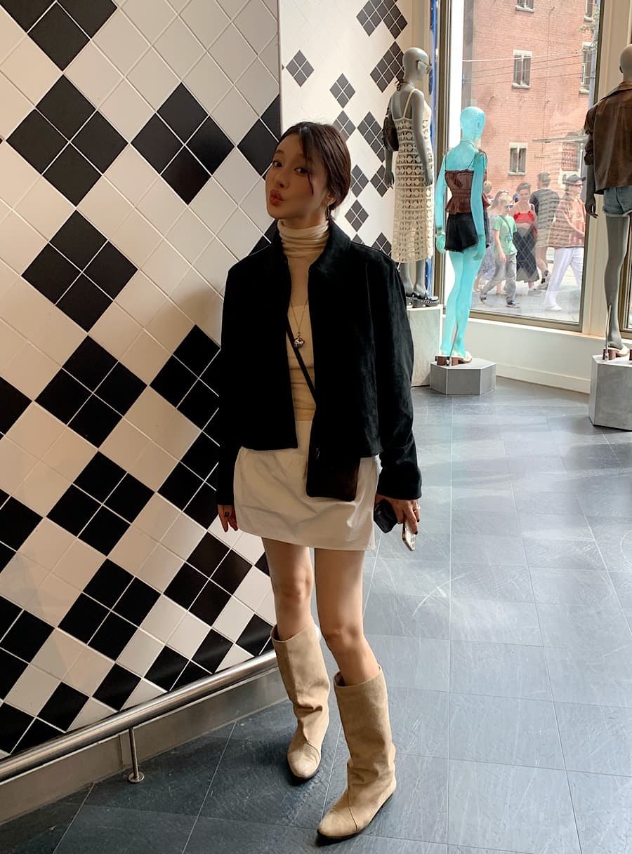 한국 chic 가을 레트로 잘 생긴 폴로 칼라 모조 가죽 플러시 루즈핏 다용도 지퍼 쇼트 스타일 긴팔 재킷 여성 코트 상세 이미지 12