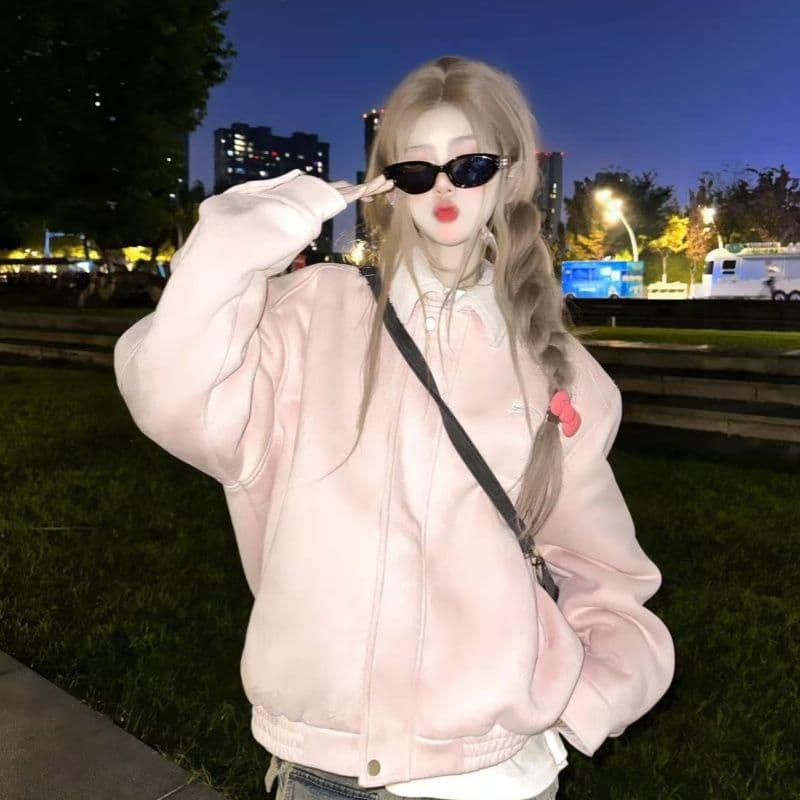 550 그램 모방 사슴 캐시미어 복합 양 타조 울 핑크색 피모 하나 털이 있고 두꺼운 짧은 외투 여성 겨울 상세 이미지 4