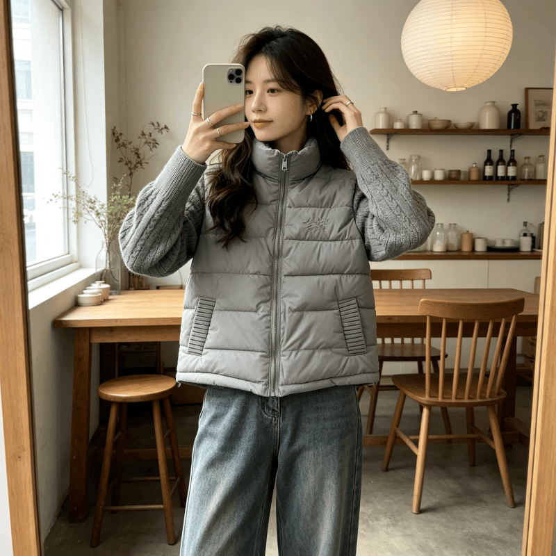 디자인 센스 니트 소매 패치워크 다운 재킷 여성 2026 겨울 새로운 작은 키 얇고 가벼운 면 옷 여성 코트 이미지 2