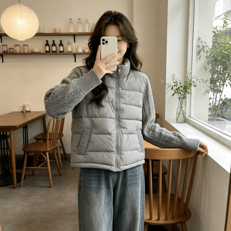 디자인 센스 니트 소매 패치워크 다운 재킷 여성 2026 겨울 새로운 작은 키 얇고 가벼운 면 옷 여성 코트 상세 이미지 17