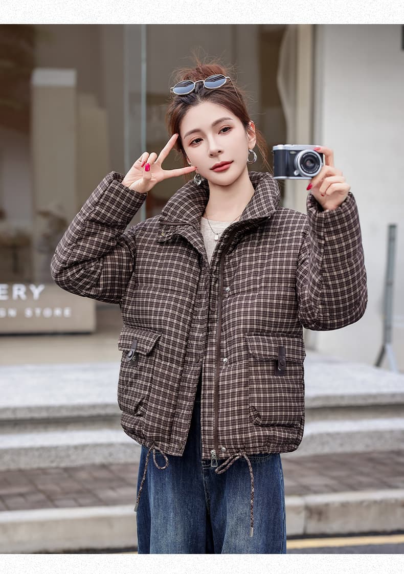 하운드투스 체크 아래 면화 의류 여성 짧은 겨울 작은 대중 디자인 센스 작은 키 면 옷 두꺼운 목화 진딧물 한국 스타일 재킷 상세 이미지 19