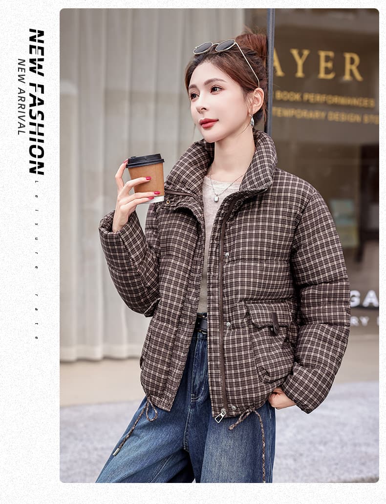 하운드투스 체크 아래 면화 의류 여성 짧은 겨울 작은 대중 디자인 센스 작은 키 면 옷 두꺼운 목화 진딧물 한국 스타일 재킷 상세 이미지 20