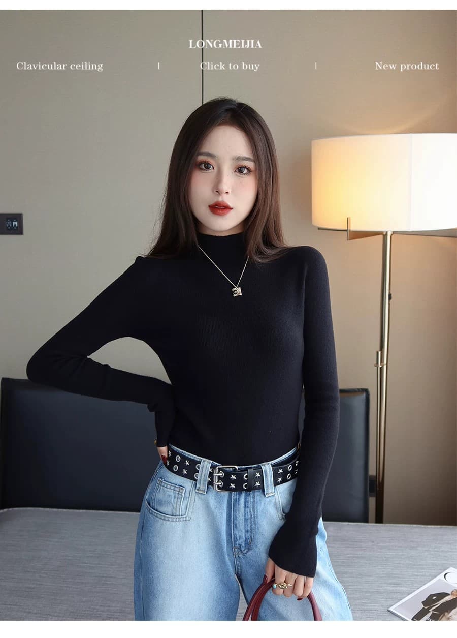12 색상 반하이넥 양모 기본 셔츠 여성 의류 인사이드 가져 가라. 스웨터 2026 이른 가을 새로운 니트 몸매 가꾸기 블랙 맨위 상세 이미지 8