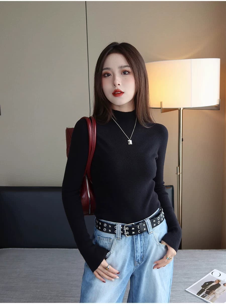 12 색상 반하이넥 양모 기본 셔츠 여성 의류 인사이드 가져 가라. 스웨터 2026 이른 가을 새로운 니트 몸매 가꾸기 블랙 맨위 상세 이미지 10