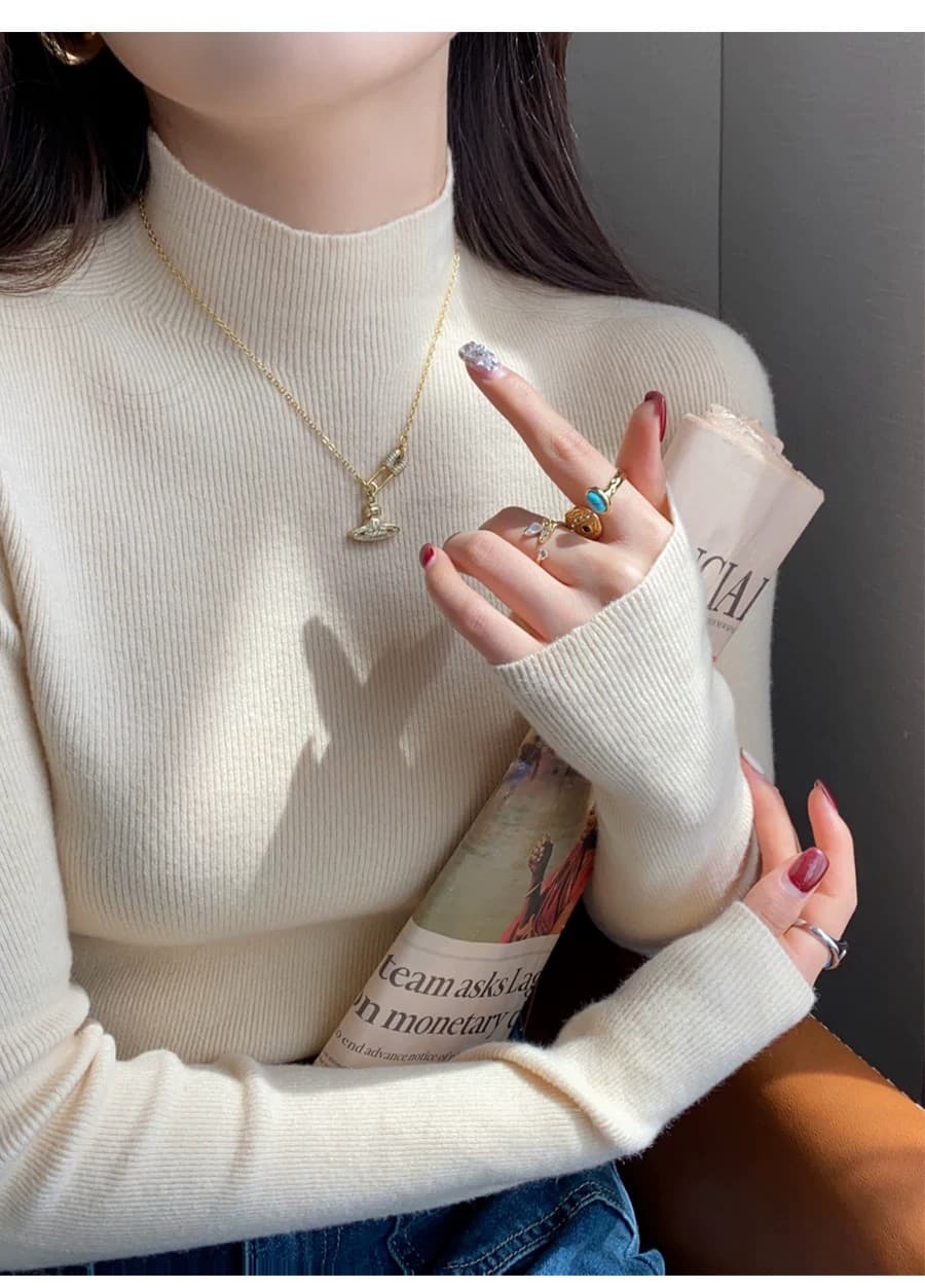 12 색상 반하이넥 양모 기본 셔츠 여성 의류 인사이드 가져 가라. 스웨터 2026 이른 가을 새로운 니트 몸매 가꾸기 블랙 맨위 상세 이미지 17