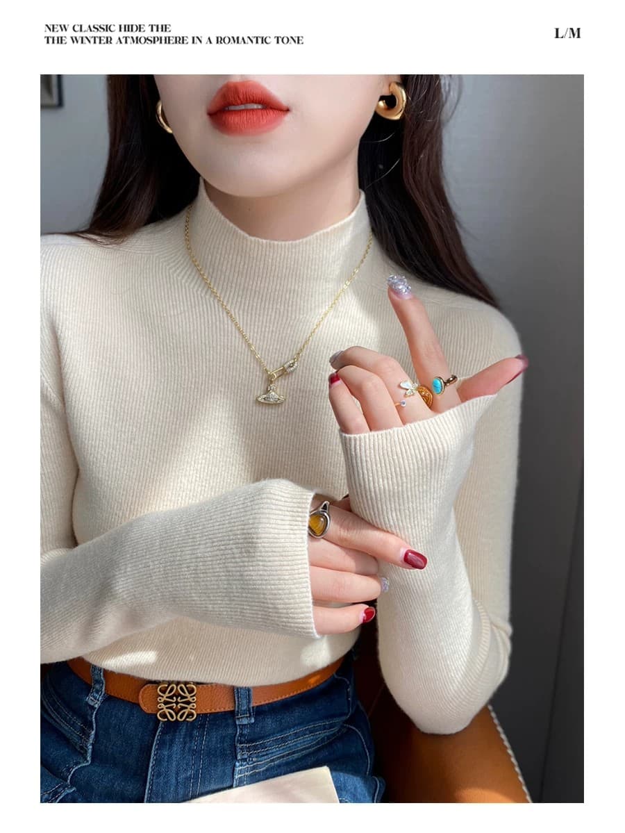 12 색상 반하이넥 양모 기본 셔츠 여성 의류 인사이드 가져 가라. 스웨터 2026 이른 가을 새로운 니트 몸매 가꾸기 블랙 맨위 상세 이미지 18