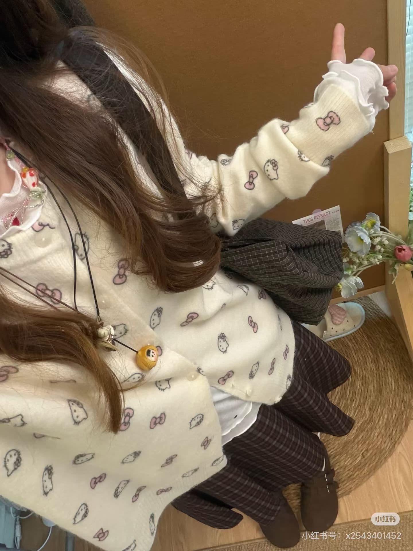 한 부서 달콤한 스타일 만화 고양이 니트 오픈 가디건 여성 가을 느긋한 바람 라운드 넥 스웨터 코트 부드러운 찹쌀 맨위 트렌디 이미지 2