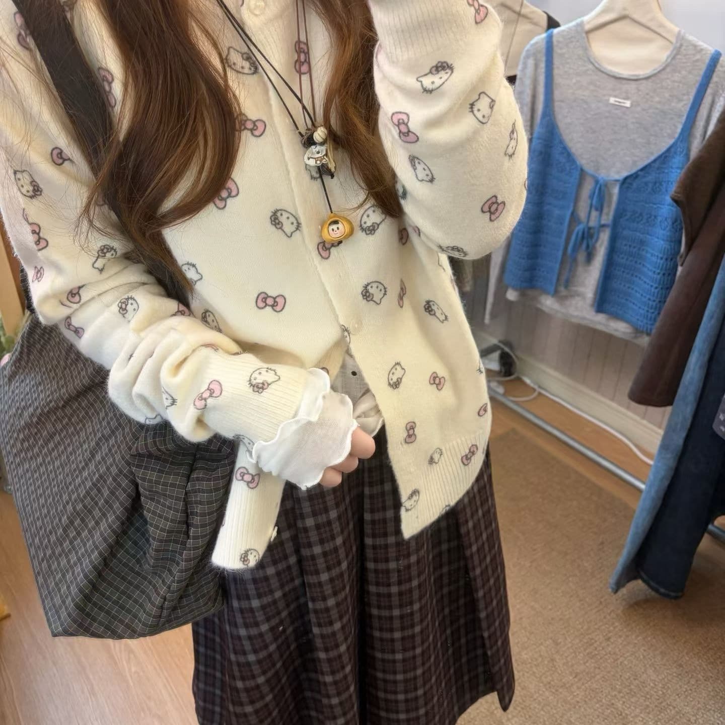 한 부서 달콤한 스타일 만화 고양이 니트 오픈 가디건 여성 가을 느긋한 바람 라운드 넥 스웨터 코트 부드러운 찹쌀 맨위 트렌디 이미지 5