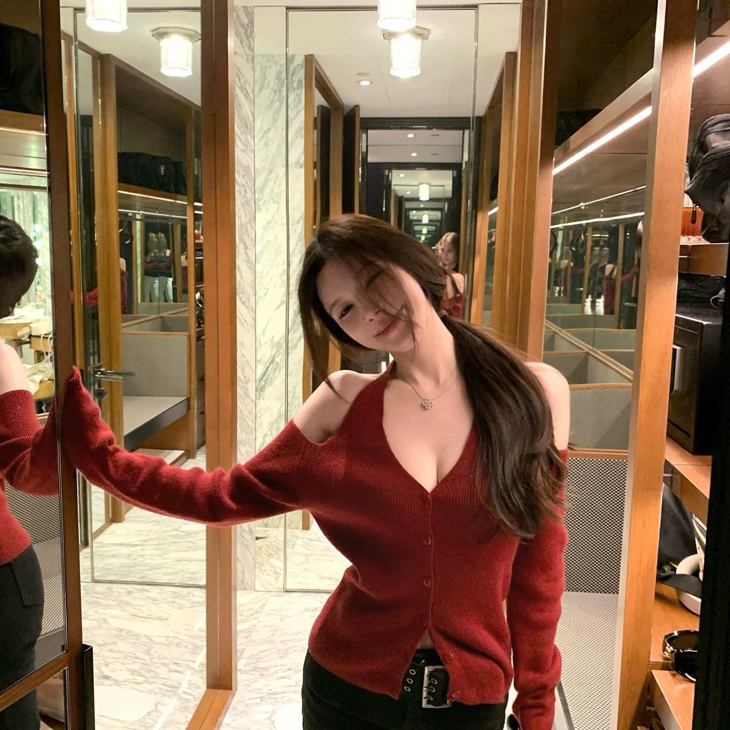 프랑스식 빨간색 작은 샤넬 스타일 행침 목 레이스업 니트 오픈 가디건 여성 외부 가져 가라. 이른 가을 슬립 스택 착용 쇼트 스타일 품격 맨위 이미지 5