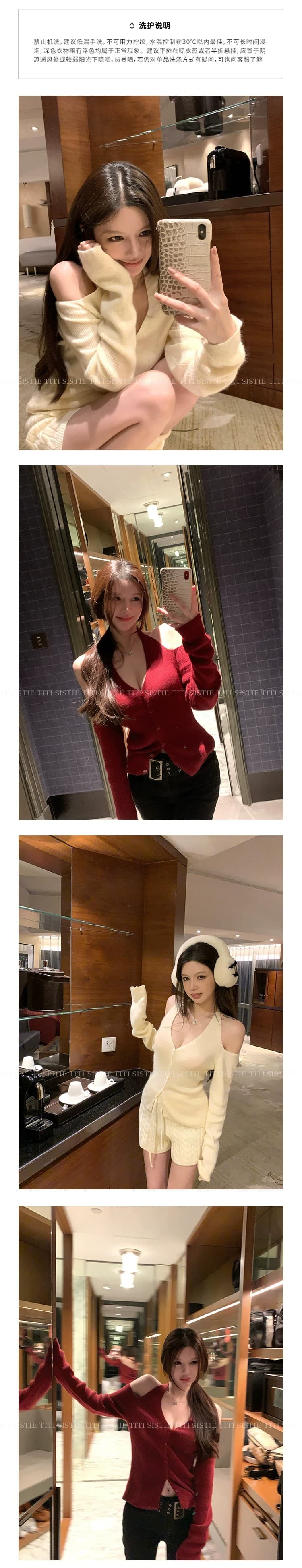 프랑스식 빨간색 작은 샤넬 스타일 행침 목 레이스업 니트 오픈 가디건 여성 외부 가져 가라. 이른 가을 슬립 스택 착용 쇼트 스타일 품격 맨위 상세 이미지 3
