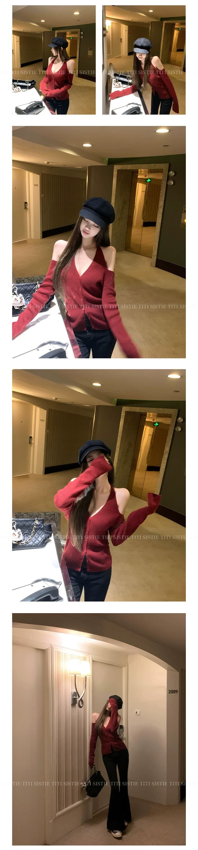 프랑스식 빨간색 작은 샤넬 스타일 행침 목 레이스업 니트 오픈 가디건 여성 외부 가져 가라. 이른 가을 슬립 스택 착용 쇼트 스타일 품격 맨위 상세 이미지 5