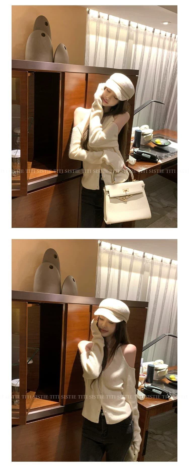 프랑스식 빨간색 작은 샤넬 스타일 행침 목 레이스업 니트 오픈 가디건 여성 외부 가져 가라. 이른 가을 슬립 스택 착용 쇼트 스타일 품격 맨위 상세 이미지 7
