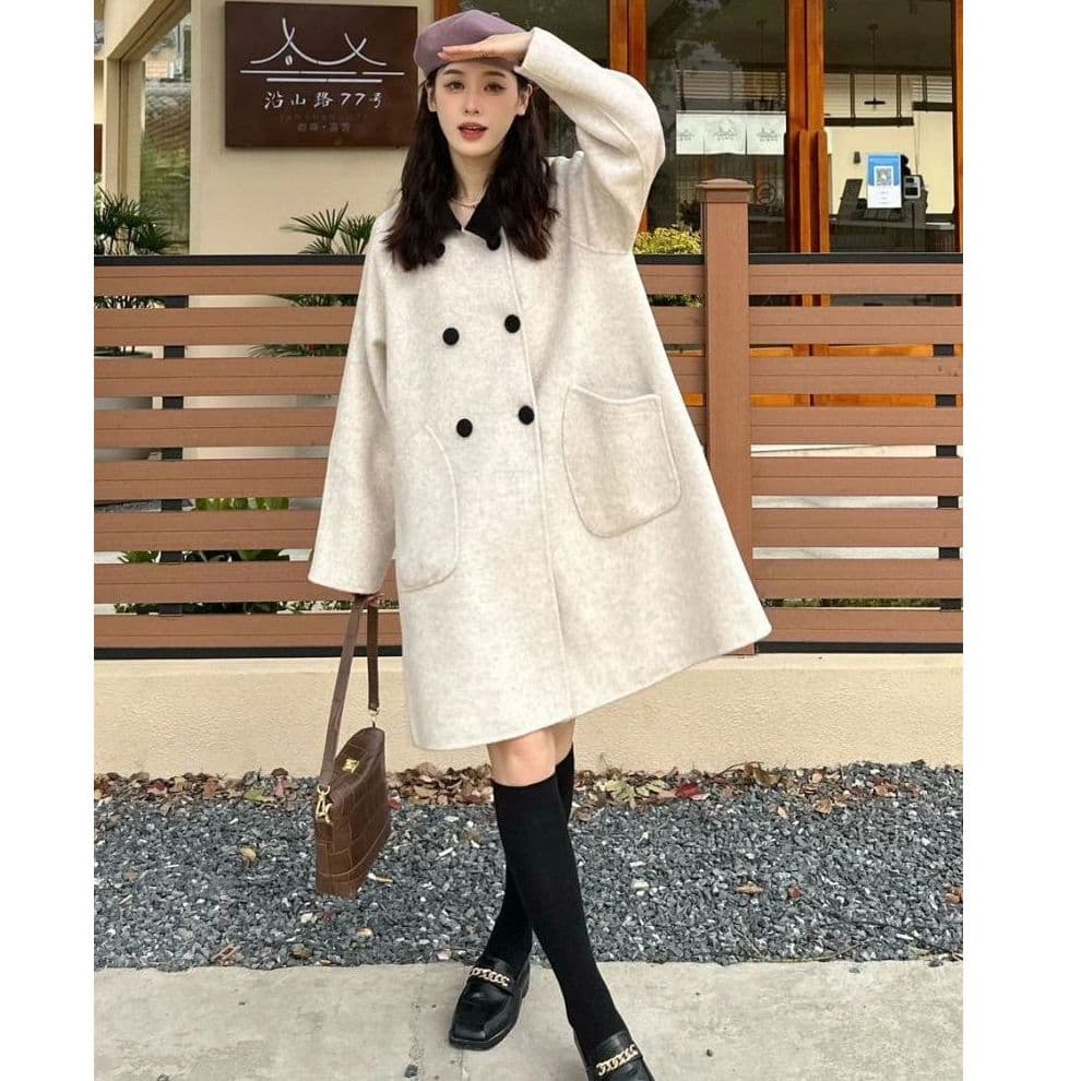 작은 샤넬 스타일 모직 여성 코트 봄 가을 새로운 폭발 소금 부서 빛 요리 한 바람 작은 키 두꺼운 롱 코트 코트 이미지 2