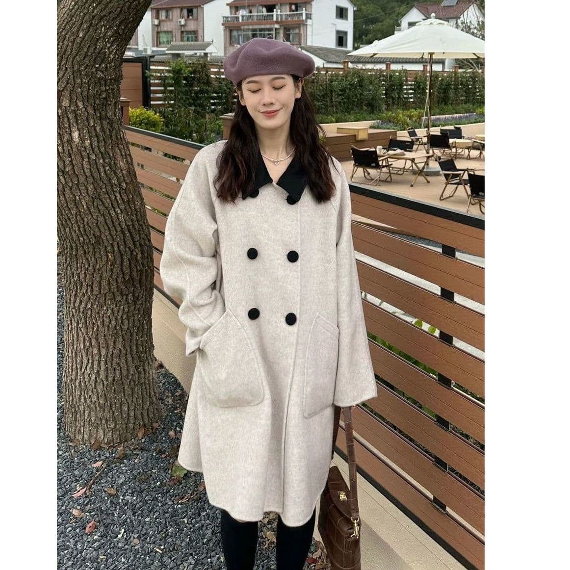 작은 샤넬 스타일 모직 여성 코트 봄 가을 새로운 폭발 소금 부서 빛 요리 한 바람 작은 키 두꺼운 롱 코트 코트 이미지 5
