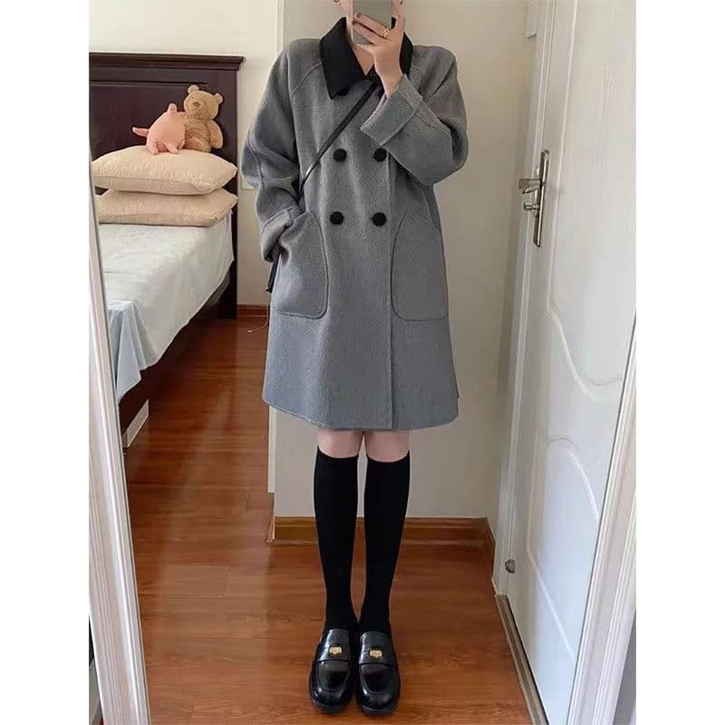 작은 샤넬 스타일 모직 여성 코트 봄 가을 새로운 폭발 소금 부서 빛 요리 한 바람 작은 키 두꺼운 롱 코트 코트 상세 이미지 11