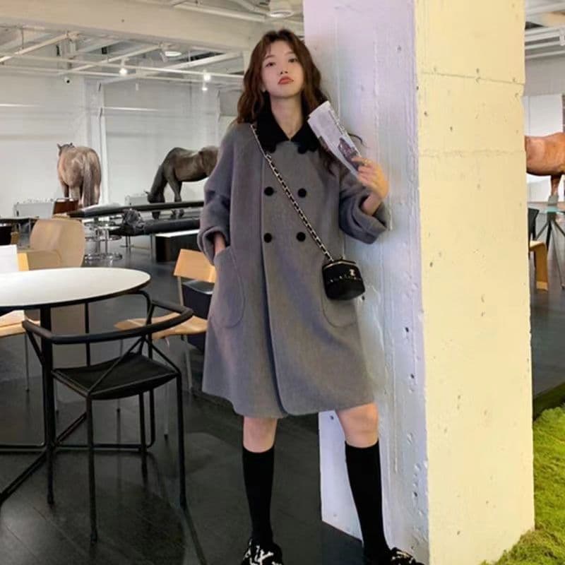 작은 샤넬 스타일 모직 여성 코트 봄 가을 새로운 폭발 소금 부서 빛 요리 한 바람 작은 키 두꺼운 롱 코트 코트 상세 이미지 12