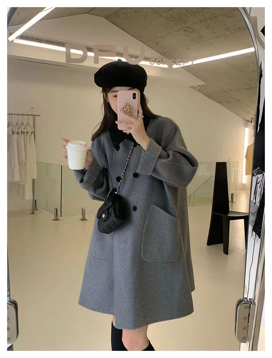 작은 샤넬 스타일 모직 여성 코트 봄 가을 새로운 폭발 소금 부서 빛 요리 한 바람 작은 키 두꺼운 롱 코트 코트 상세 이미지 13
