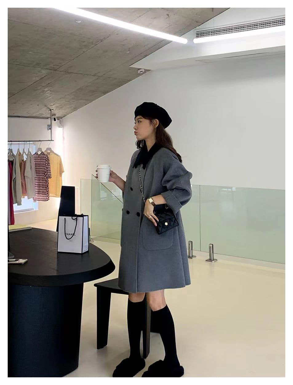 작은 샤넬 스타일 모직 여성 코트 봄 가을 새로운 폭발 소금 부서 빛 요리 한 바람 작은 키 두꺼운 롱 코트 코트 상세 이미지 15