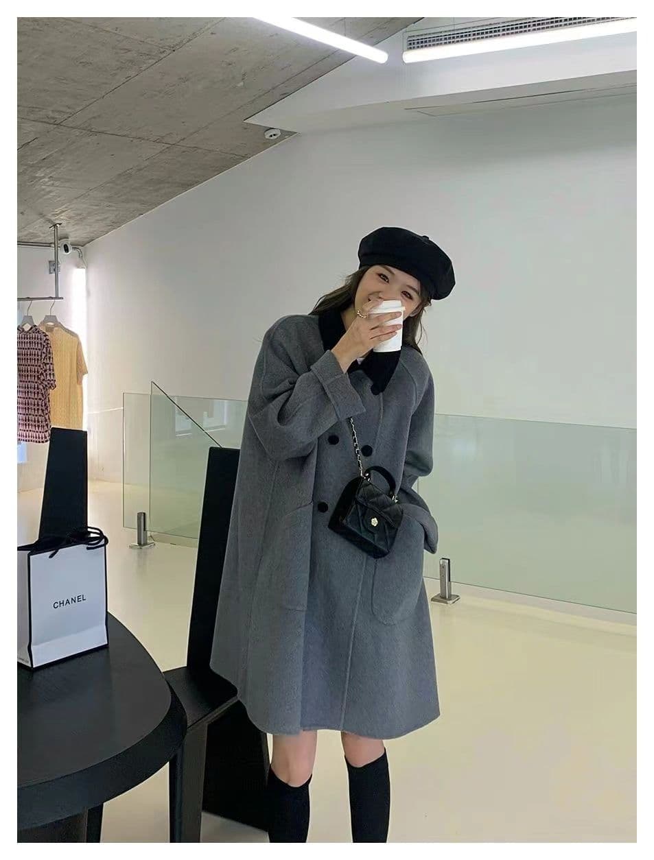 작은 샤넬 스타일 모직 여성 코트 봄 가을 새로운 폭발 소금 부서 빛 요리 한 바람 작은 키 두꺼운 롱 코트 코트 상세 이미지 16