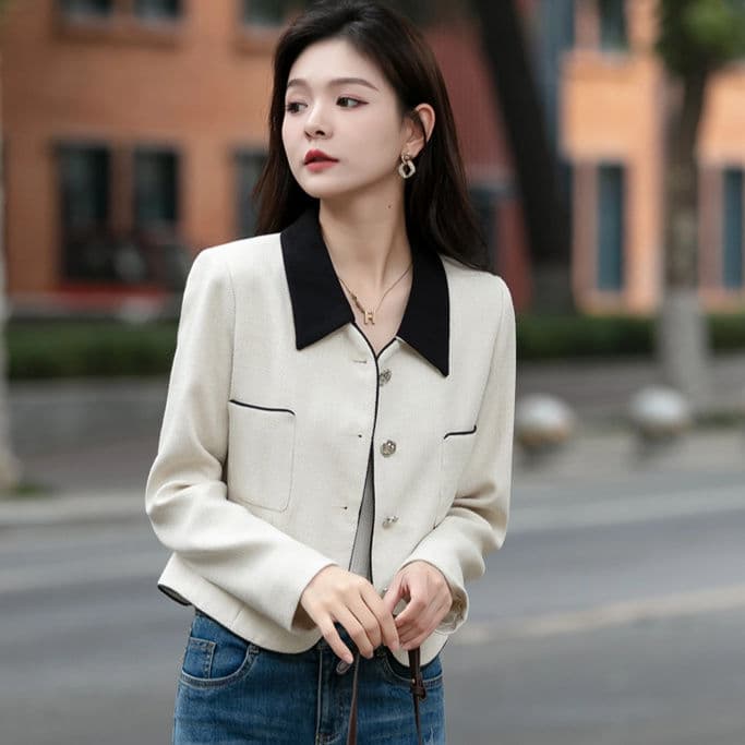 프랑스식 폴로 칼라 작은 샤넬 스타일 여성 코트 작은 키 봄과 가을 고급 센스 품격 외국 가스 2026 신제품 재킷 상세 이미지 2