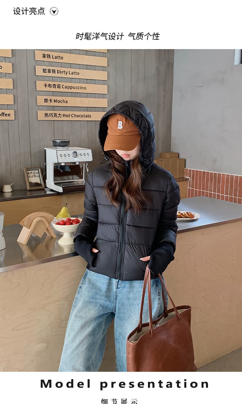 얇고 가벼운 면 의류 여성 짧은 후드 몸매 가꾸기 슬림해 보이는 재킷 2026 년 새로운 한 부서 겨울 보온 면 옷 상세 이미지 4