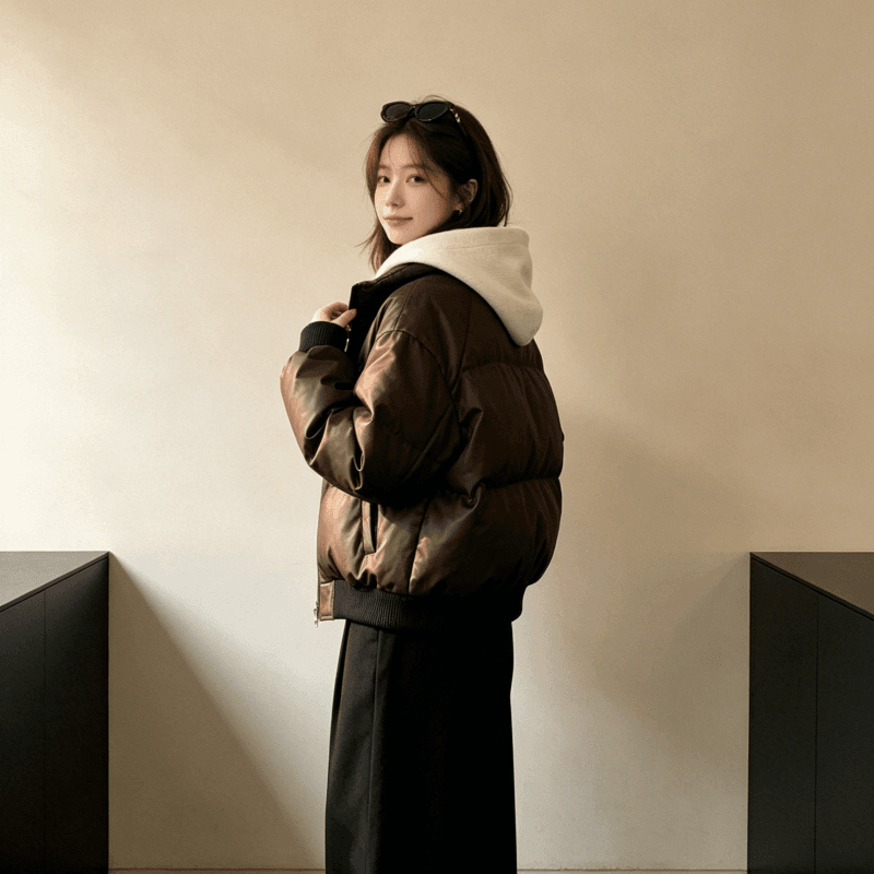 실사 패션 라운드 넥 여성 짧은 2026 겨울 새로운 캐주얼 루즈핏 빵 아래 면화 의류 맨위 재킷 트렌디 상세 이미지 10
