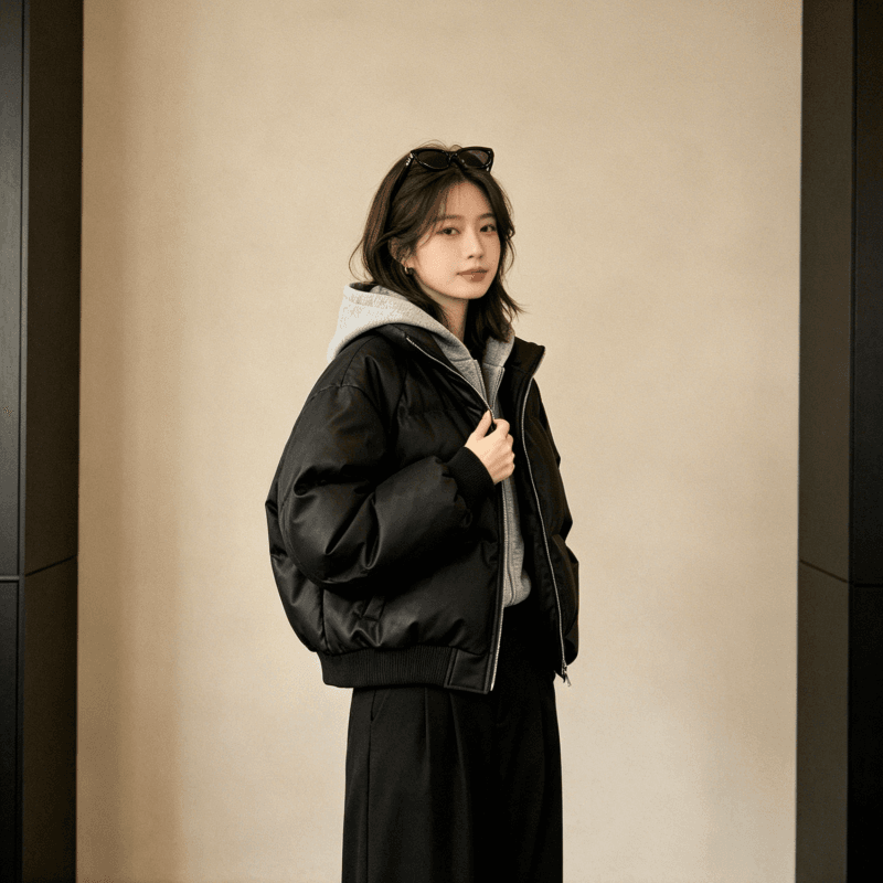 실사 패션 라운드 넥 여성 짧은 2026 겨울 새로운 캐주얼 루즈핏 빵 아래 면화 의류 맨위 재킷 트렌디 상세 이미지 11