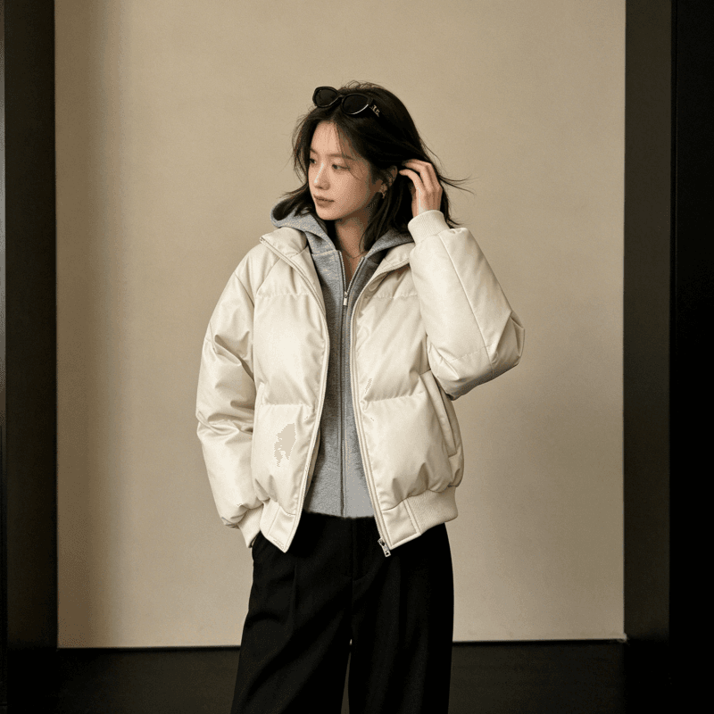 실사 패션 라운드 넥 여성 짧은 2026 겨울 새로운 캐주얼 루즈핏 빵 아래 면화 의류 맨위 재킷 트렌디 상세 이미지 16