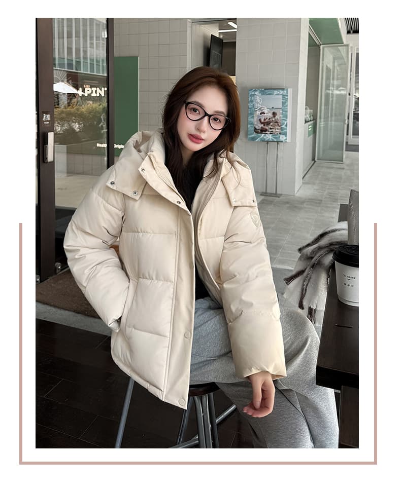 실사 2025 겨울 새로운 쇼트 스타일 한국 스타일 두꺼운 루즈핏 슬림해 보이는 후드 패딩 재킷 아래 면화 의류 여성 코트 상세 이미지 7