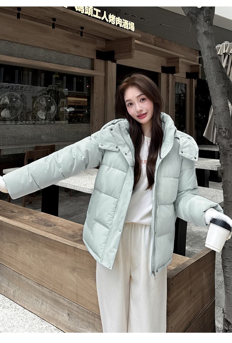 실사 2025 겨울 새로운 쇼트 스타일 한국 스타일 두꺼운 루즈핏 슬림해 보이는 후드 패딩 재킷 아래 면화 의류 여성 코트 상세 이미지 32