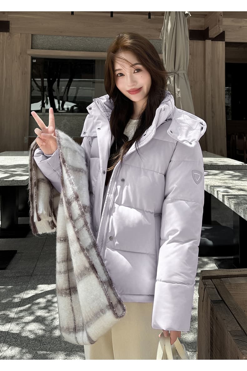 실사 2025 겨울 새로운 쇼트 스타일 한국 스타일 두꺼운 루즈핏 슬림해 보이는 후드 패딩 재킷 아래 면화 의류 여성 코트 상세 이미지 34