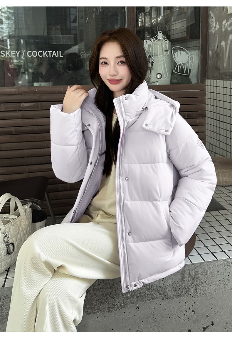 실사 2025 겨울 새로운 쇼트 스타일 한국 스타일 두꺼운 루즈핏 슬림해 보이는 후드 패딩 재킷 아래 면화 의류 여성 코트 상세 이미지 40