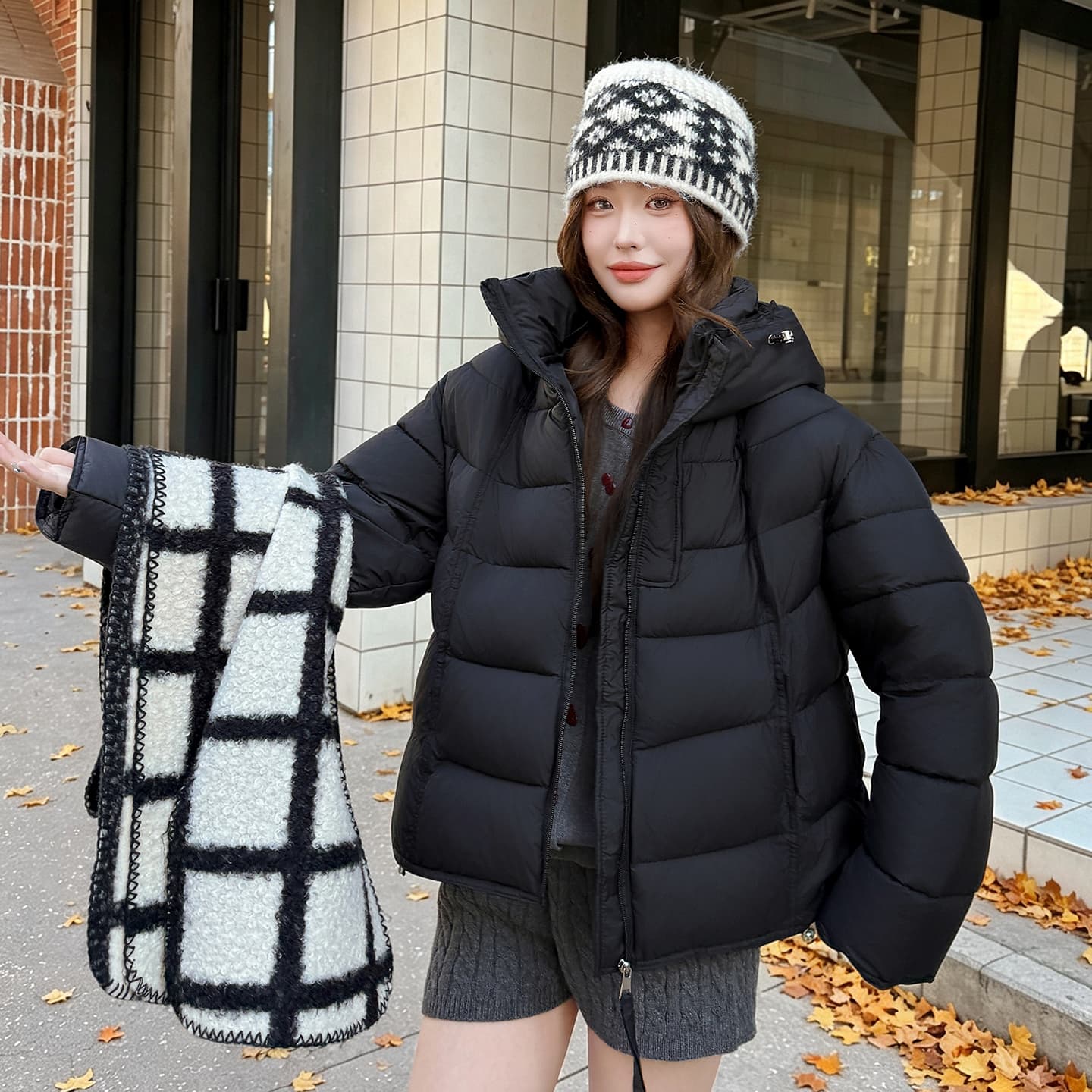 실사 우유 씽 하는 소리 면 의류 여성 새로운 한국 스타일 캐주얼 가을 겨울철 후드 재킷 트렌디 2026 학원 스타일 면 옷 이미지 2