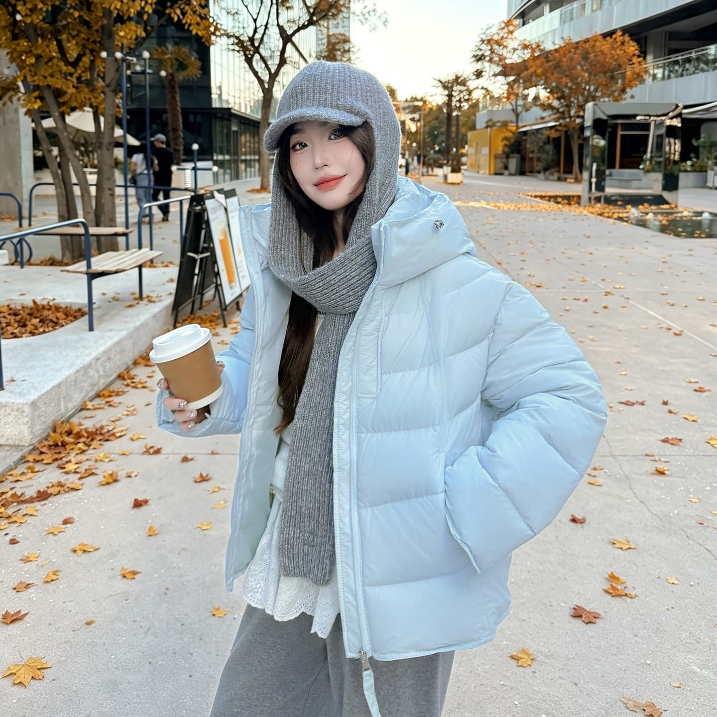 실사 우유 씽 하는 소리 면 의류 여성 새로운 한국 스타일 캐주얼 가을 겨울철 후드 재킷 트렌디 2026 학원 스타일 면 옷 이미지 5